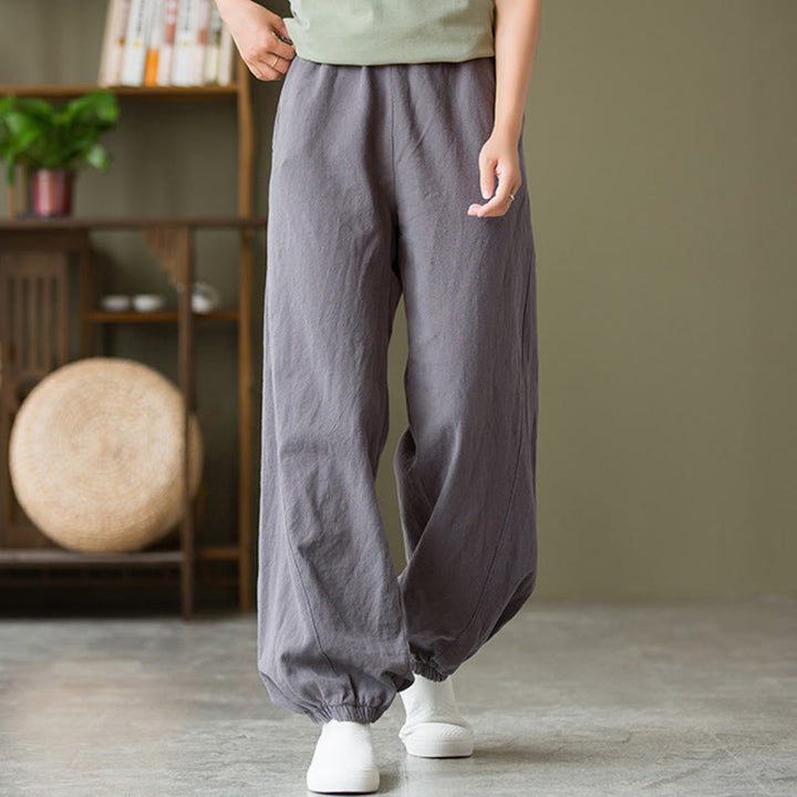 Buddha Stones Plain Color Ramie Linen Cotton Pants With Pockets - DarkGray - US4，UK/AU8，EU36 (L) - image 1