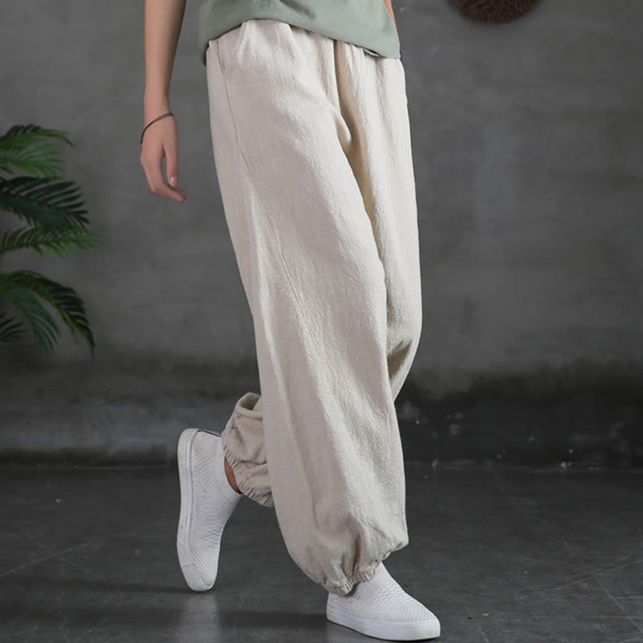 Buddha Stones Plain Color Ramie Linen Cotton Pants With Pockets - Linen - US4，UK/AU8，EU36 (L) - image 9