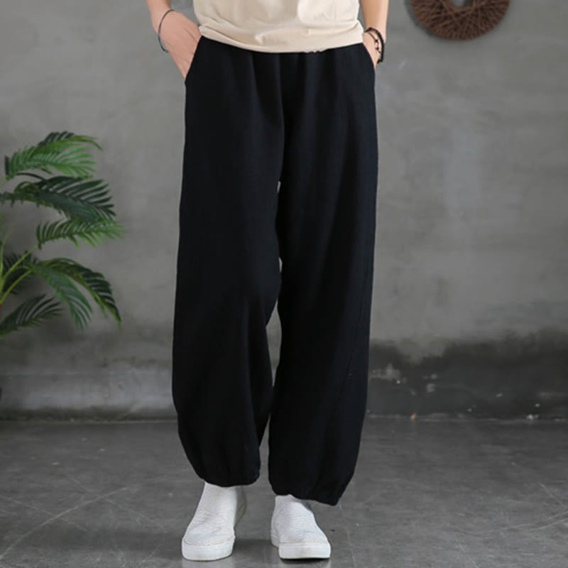 Buddha Stones Plain Color Ramie Linen Cotton Pants With Pockets - Black - US4，UK/AU8，EU36 (L) - image 35