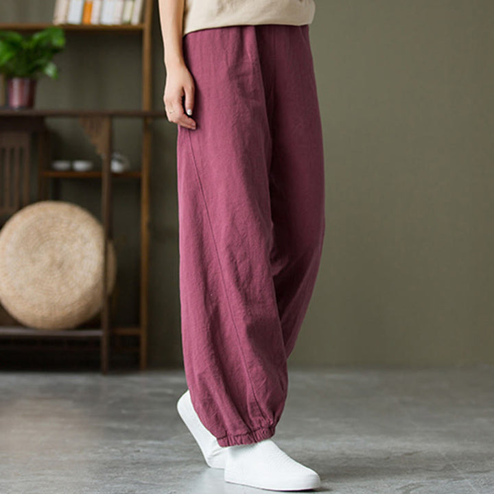 Buddha Stones Plain Color Ramie Linen Cotton Pants With Pockets - PaleVioletRed - US4，UK/AU8，EU36 (L) - image 49