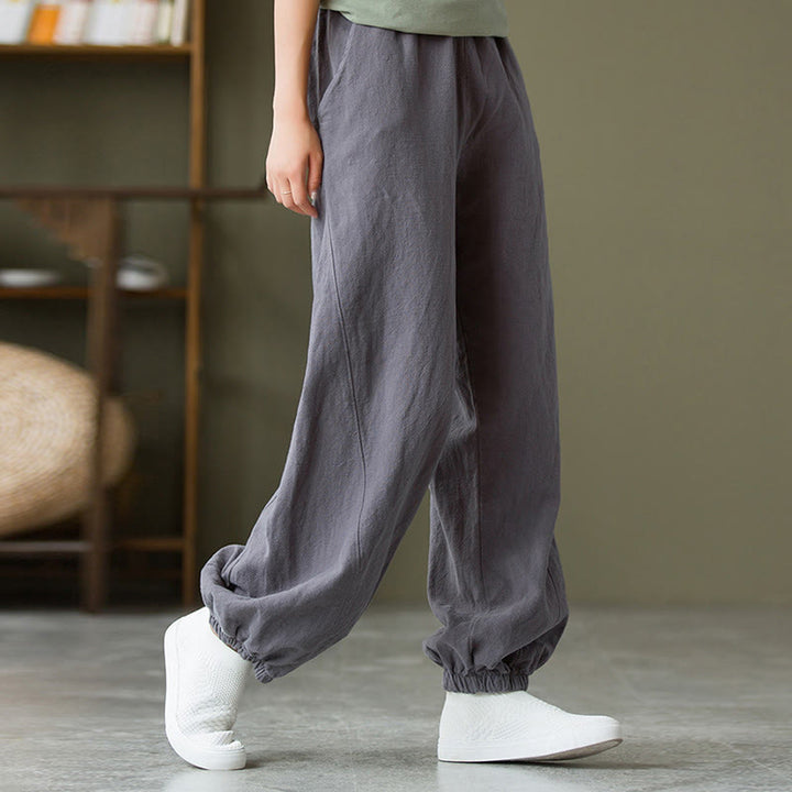Buddha Stones Plain Color Ramie Linen Cotton Pants With Pockets - image 3