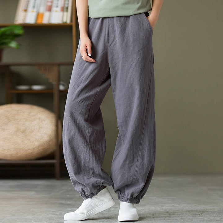 Buddha Stones Plain Color Ramie Linen Cotton Pants With Pockets - image 5