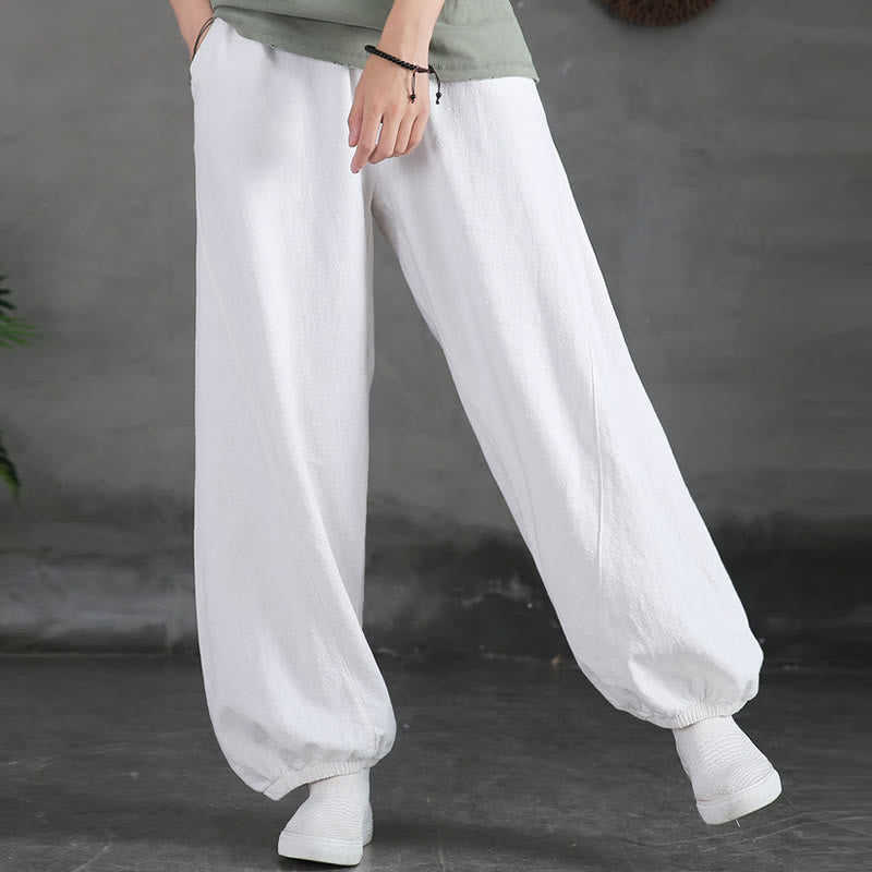 Buddha Stones Plain Color Ramie Linen Cotton Women's Pants With Pockets - image 33