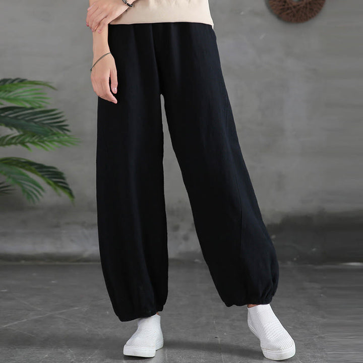 Buddha Stones Plain Color Ramie Linen Cotton Women's Pants With Pockets - image 42