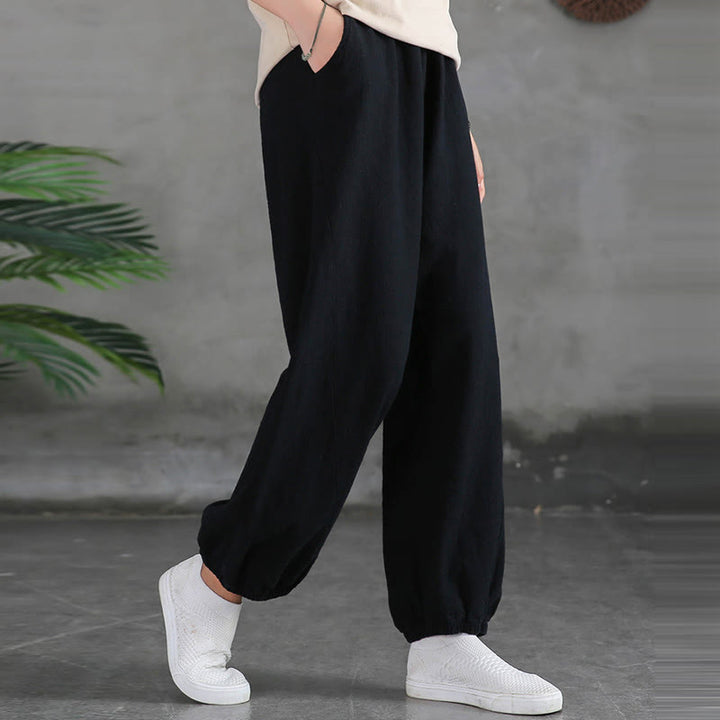 Buddha Stones Plain Color Ramie Linen Cotton Women's Pants With Pockets - image 40