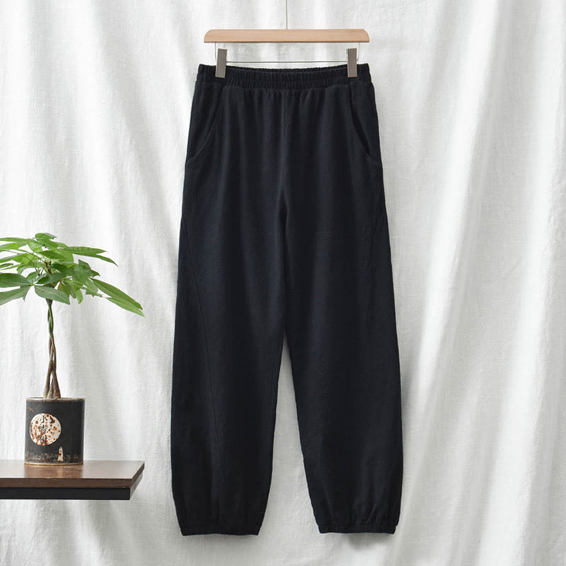 Buddha Stones Plain Color Ramie Linen Cotton Women's Pants With Pockets - image 45