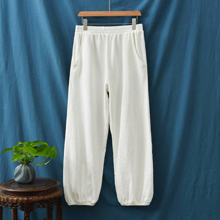 Buddha Stones Plain Color Ramie Linen Cotton Women's Pants With Pockets - image 38