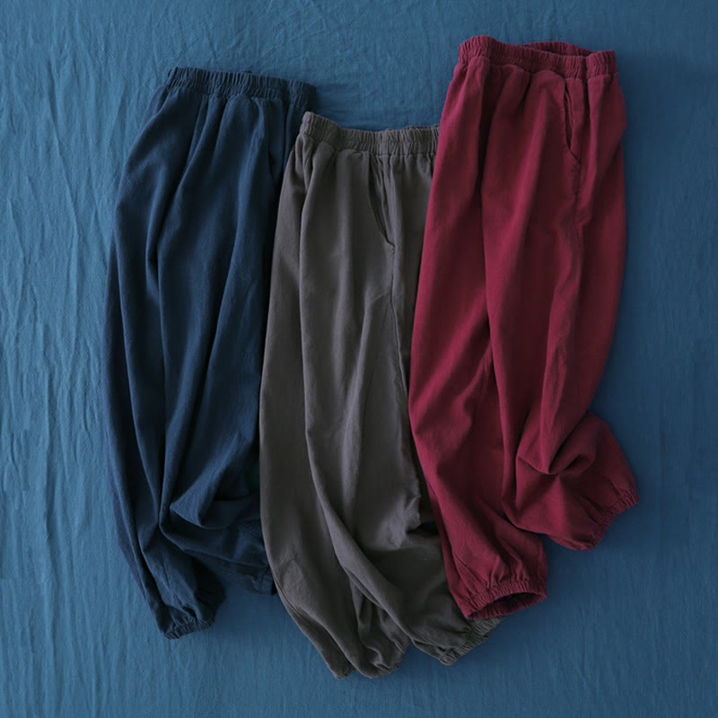 Buddha Stones Plain Color Ramie Linen Cotton Pants With Pockets - image 55