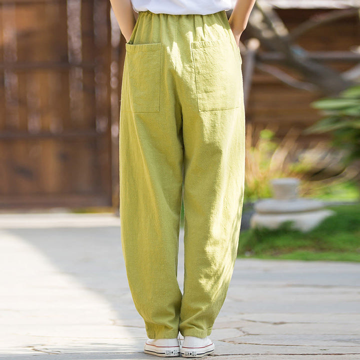 Buddha Stones Casual Ramie Linen Cotton Yoga Pants With Pockets - image 3