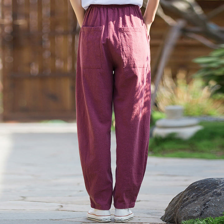 Buddha Stones Casual Ramie Linen Cotton Yoga Pants With Pockets - image 18