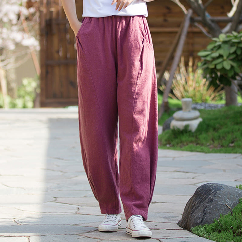 Buddha Stones Casual Ramie Linen Cotton Yoga Pants With Pockets