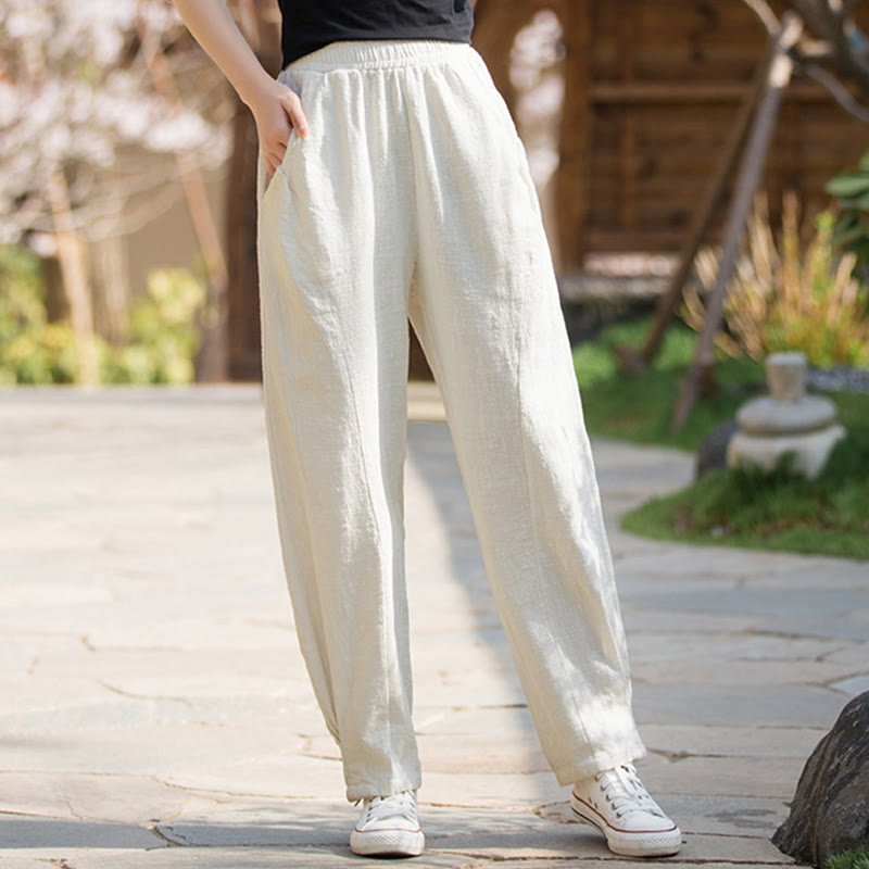 Buddha Stones Casual Ramie Linen Cotton Yoga Pants With Pockets