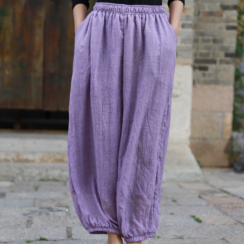 Buddha Stones Casual Summer Women's Cotton Pants With Pockets - Plum - US4-6，UK/AU8-10，EU36-38 (F) - image 37
