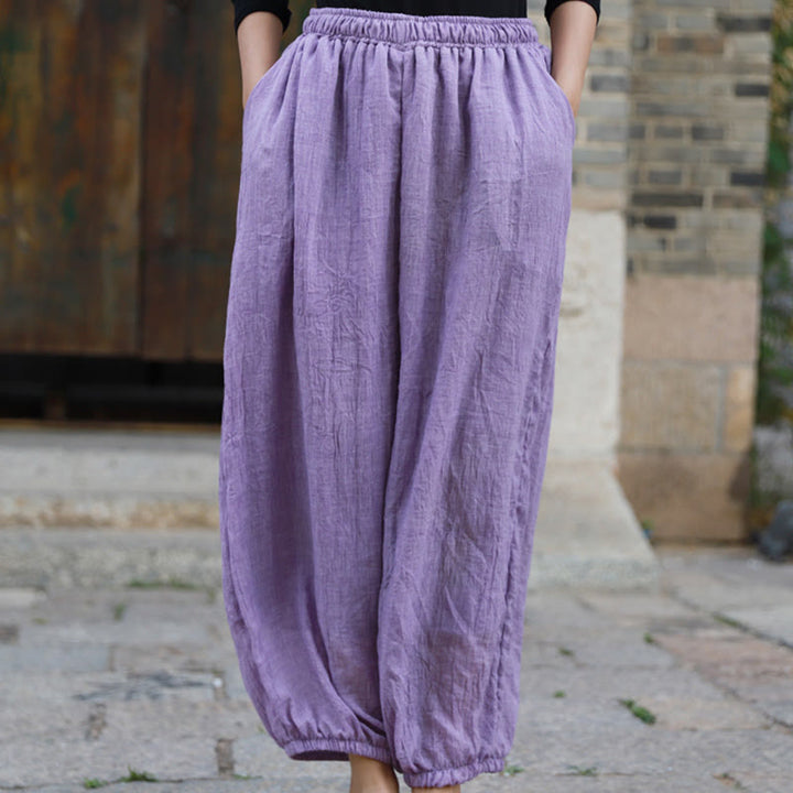 Buddha Stones Casual Summer Women's Cotton Pants With Pockets - Plum - US4-6，UK/AU8-10，EU36-38 (F) - image 37