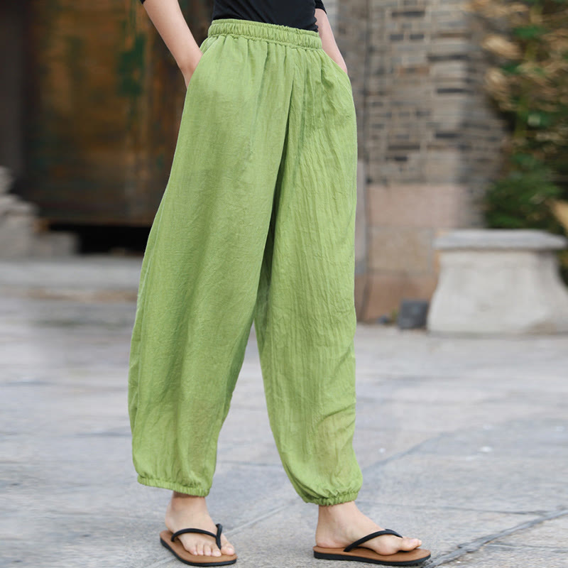 Buddha Stones Casual Summer Women's Cotton Pants With Pockets