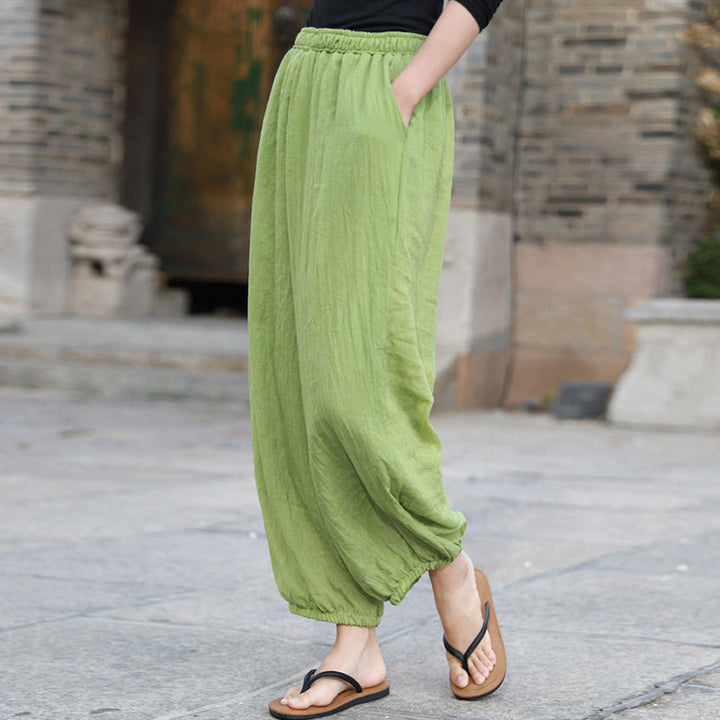 Buddha Stones Casual Summer Women's Cotton Pants With Pockets