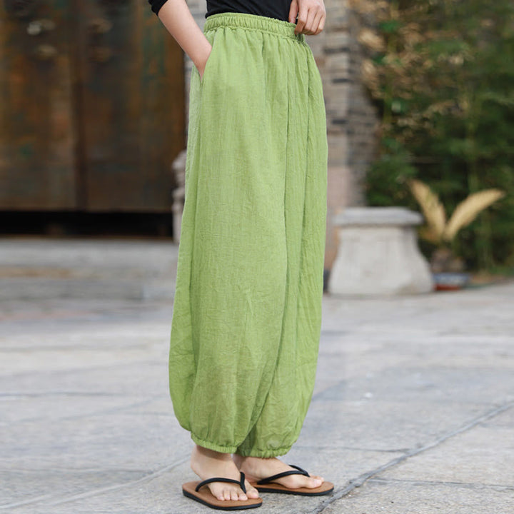 Buddha Stones Casual Summer Women's Cotton Pants With Pockets