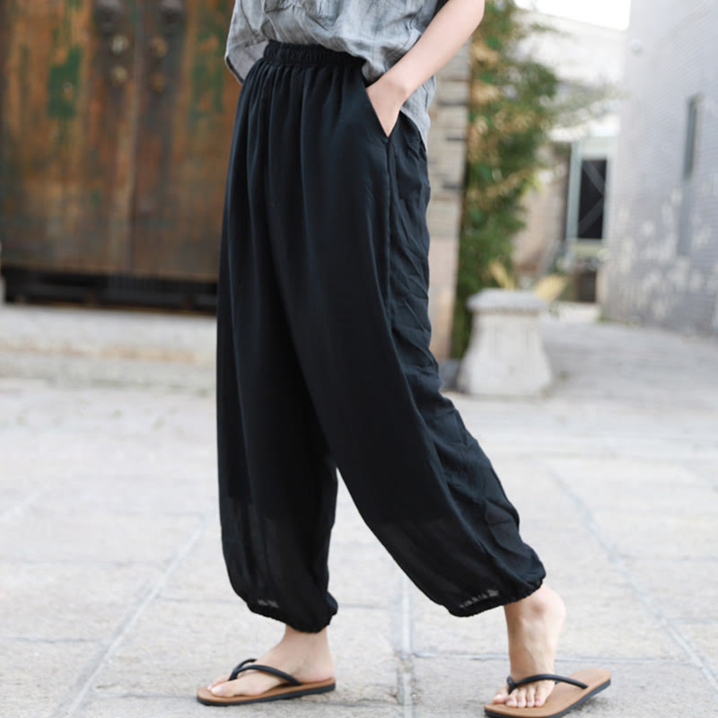 Buddha Stones Casual Summer Women's Cotton Pants With Pockets