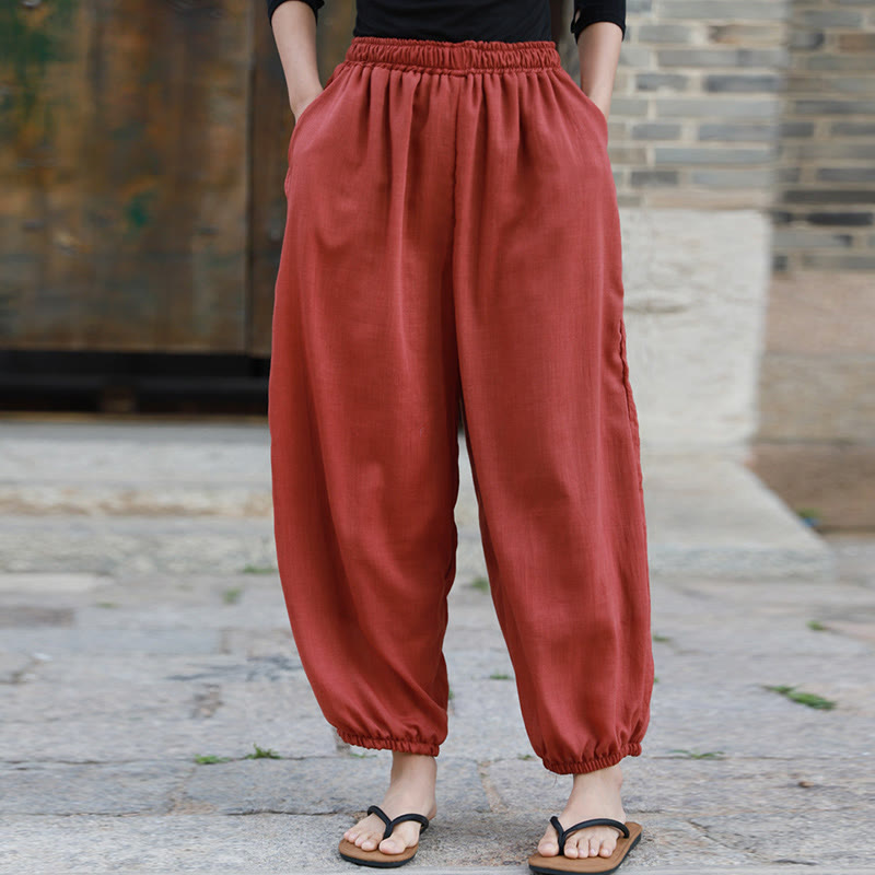 Buddha Stones Casual Summer Women's Cotton Pants With Pockets