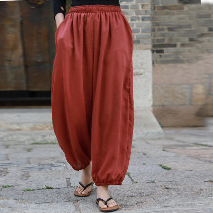 Buddha Stones Casual Summer Women's Cotton Pants With Pockets