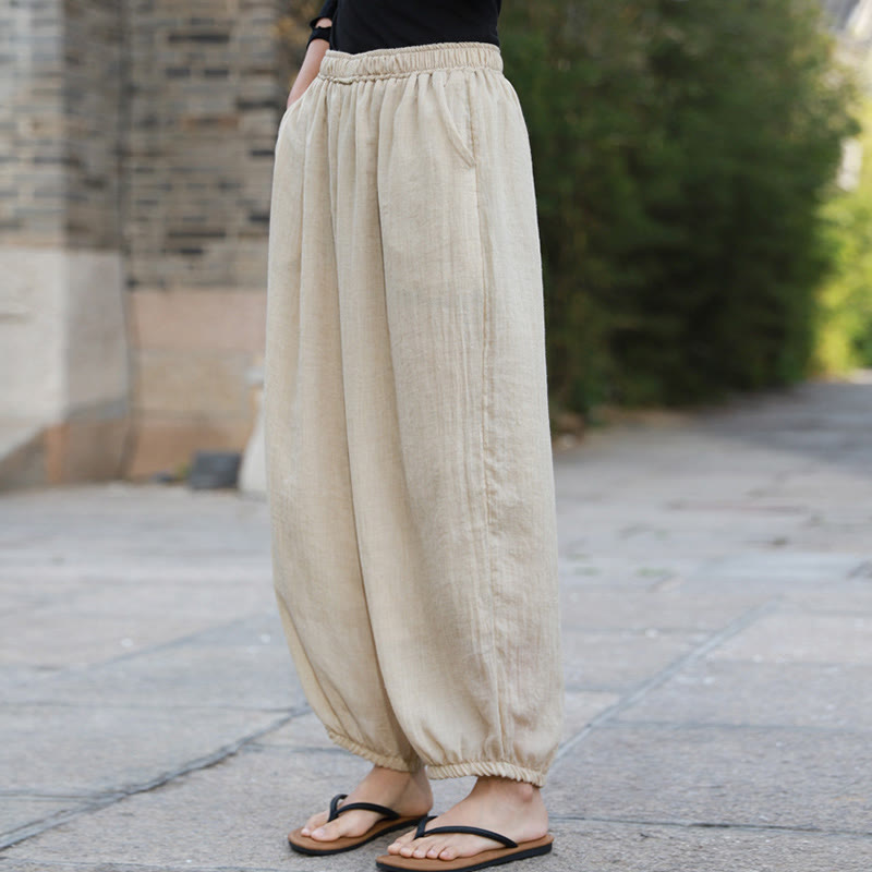 Buddha Stones Casual Summer Women's Cotton Pants With Pockets