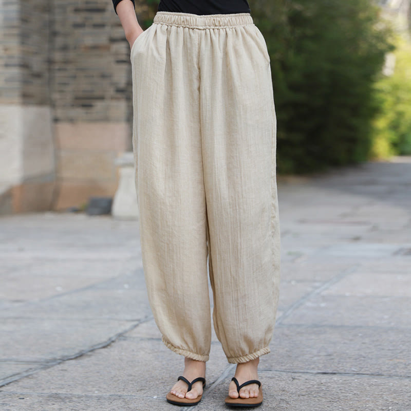 Buddha Stones Casual Summer Women's Cotton Pants With Pockets