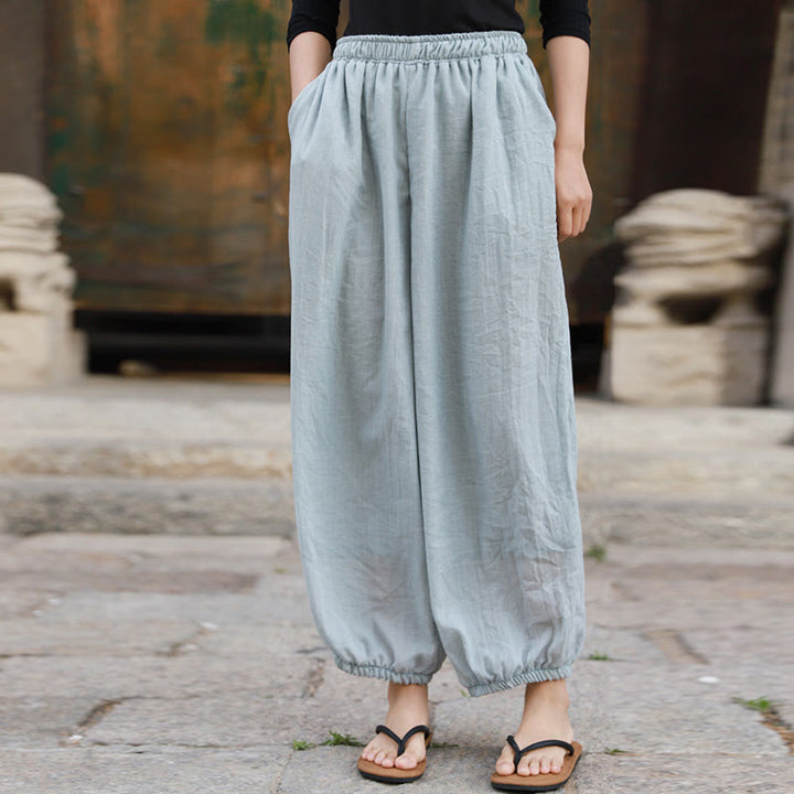 Buddha Stones Casual Summer Women's Cotton Pants With Pockets