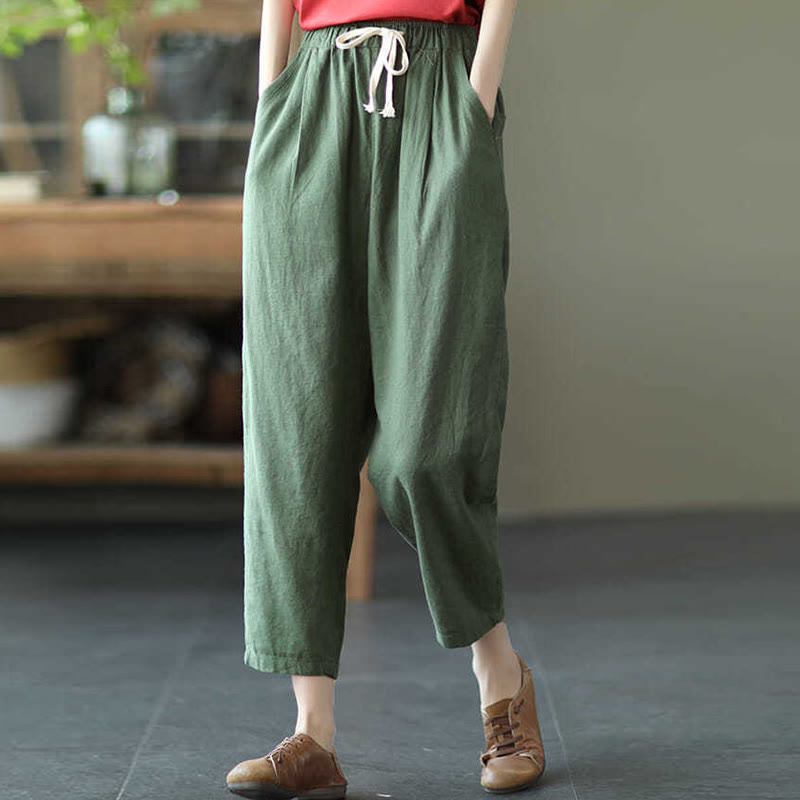 Buddha Stones Casual Women's Cotton Drawstring Harem Pants With Pockets