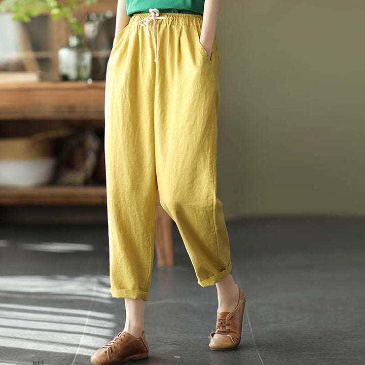 Buddha Stones Casual Women's Cotton Drawstring Harem Pants With Pockets