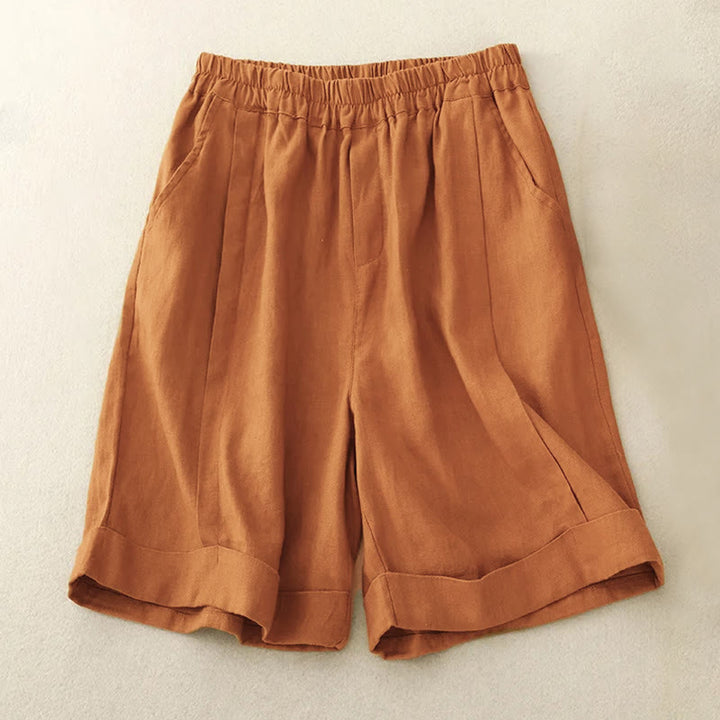 Buddha Stones Casual Solid Color Women's Cotton Shorts With Pockets