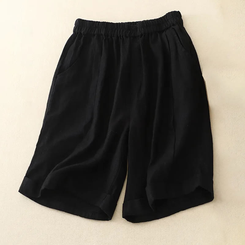 Buddha Stones Casual Solid Color Women's Cotton Shorts With Pockets