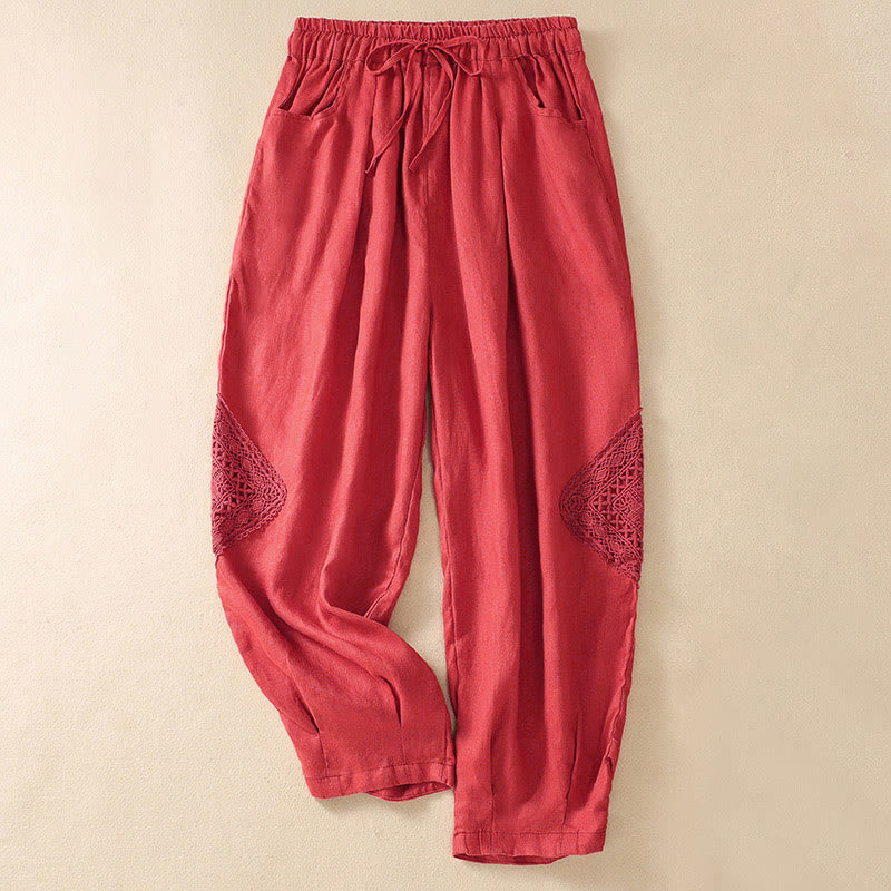 Buddha Stones Summer Women's Cotton Drawstring Harem Pants With Pockets - Tomato - US8-10，UK/AU12-14，EU40-42 (2XL) - image 21