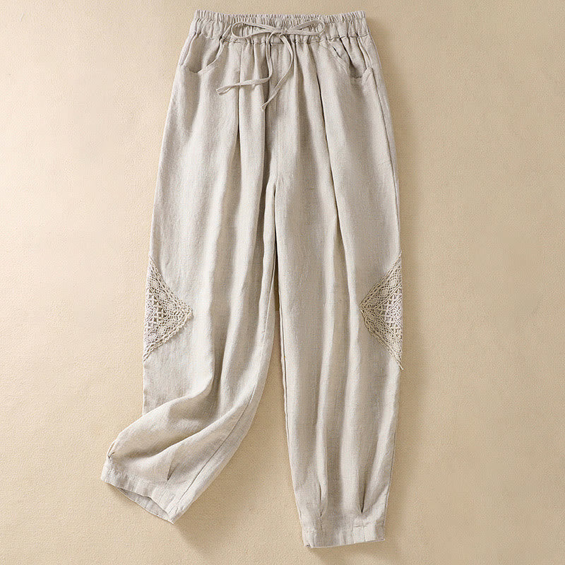 Buddha Stones Summer Women's Drawstring Harem Pants With Pockets - Linen - US8-10，UK/AU12-14，EU40-42 (2XL) - image 15