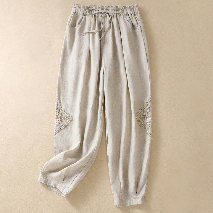 Buddha Stones Summer Women's Drawstring Harem Pants With Pockets - Linen - US8-10，UK/AU12-14，EU40-42 (2XL) - image 15