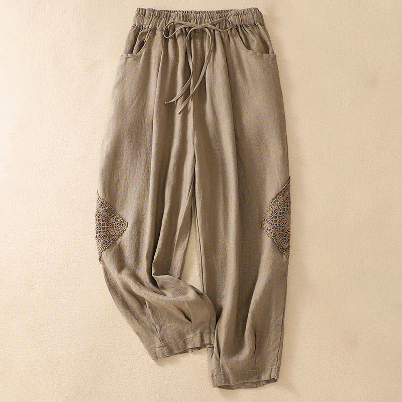 Buddha Stones Summer Women's Cotton Drawstring Harem Pants With Pockets - Tan - US8-10，UK/AU12-14，EU40-42 (2XL) - image 0