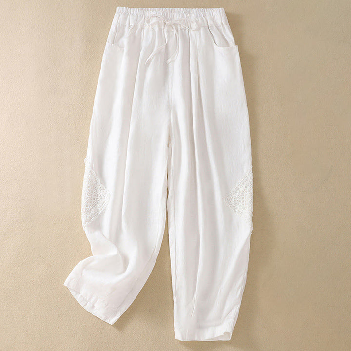 Buddha Stones Summer Women's Cotton Drawstring Harem Pants With Pockets - White - US8-10，UK/AU12-14，EU40-42 (2XL) - image 6