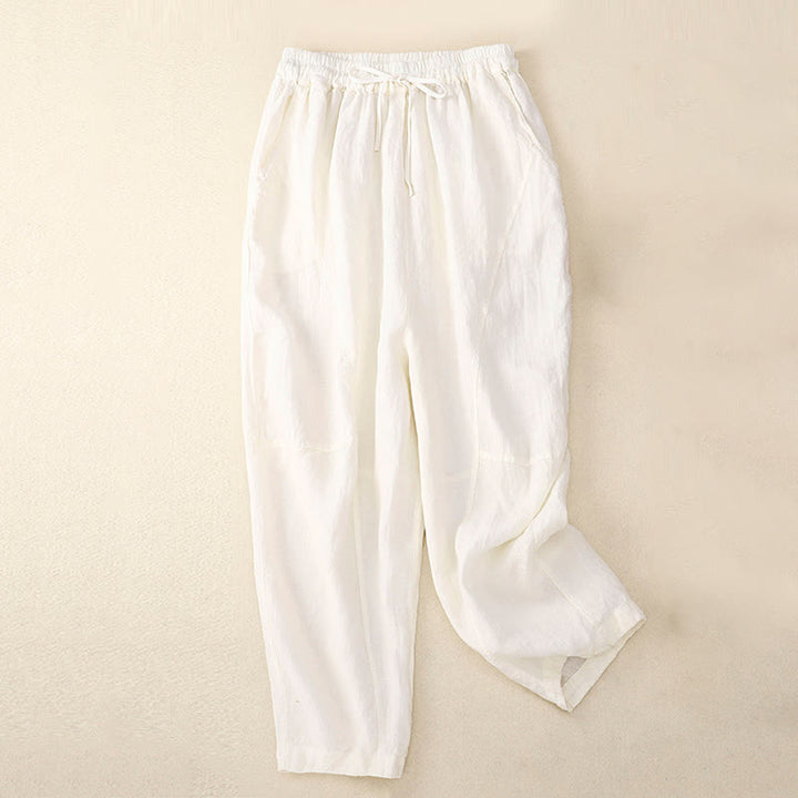 Buddha Stones Summer Women's Linen Drawstring Elastic Waist Harem Pants With Pockets - White - US8-10，UK/AU12-14，EU40-42 (2XL) - image 18