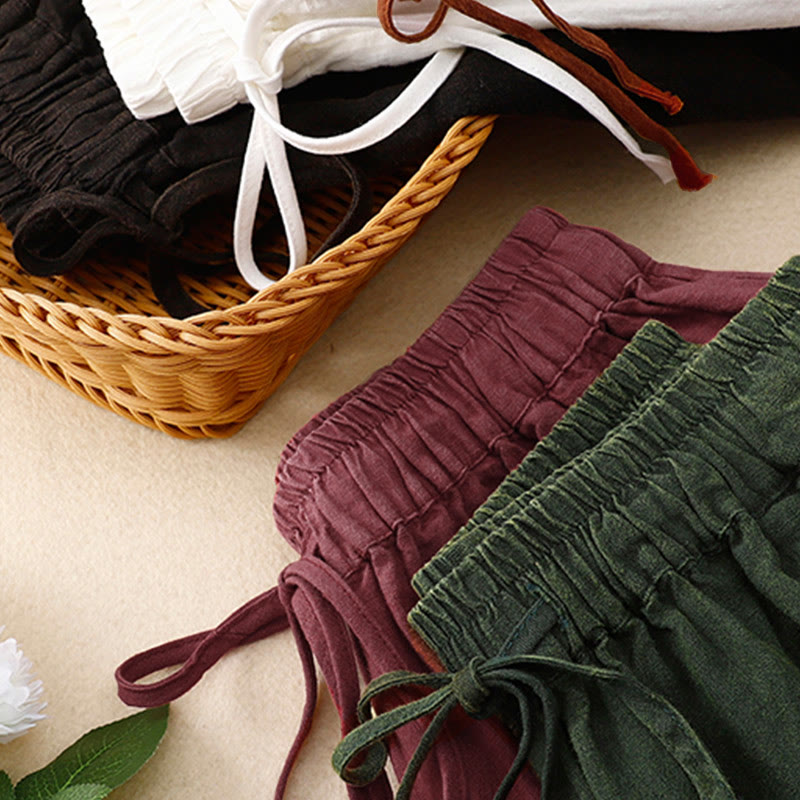 Buddha Stones Summer Women's Linen Drawstring Elastic Waist Harem Pants With Pockets - image 17