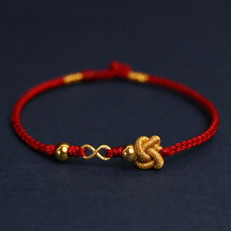 Buddha Stones 999 Gold Mobius Infinite Love Fu Character Copper Coin Protection Handmade Ultra-Thin Rope Bracelet