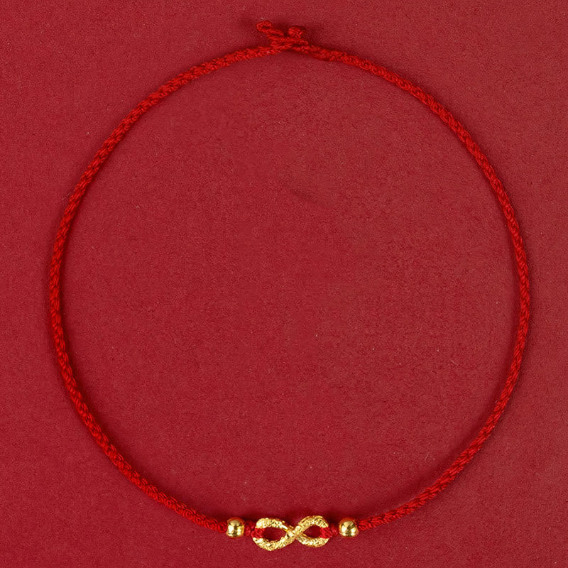 Buddha Stones 999 Gold Mobius Infinite Love Fu Character Copper Coin Protection Handmade Ultra-Thin Rope Bracelet