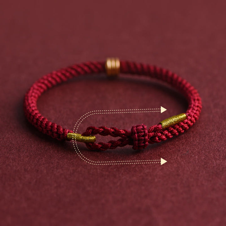 Buddha Stones 999 Gold Triple Ring Design Handmade Connection Braided Rope Bracelet - image 4