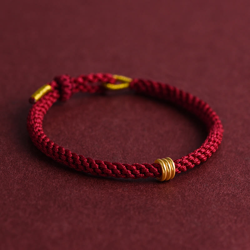 Buddha Stones 999 Gold Triple Ring Design Handmade Connection Braided Rope Bracelet