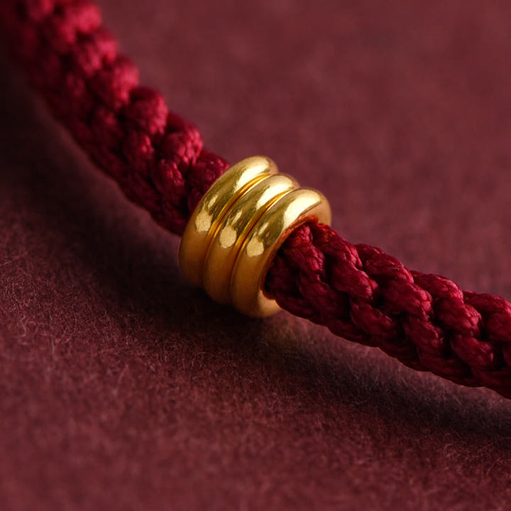 Buddha Stones 999 Gold Triple Ring Design Handmade Connection Braided Rope Bracelet - image 8