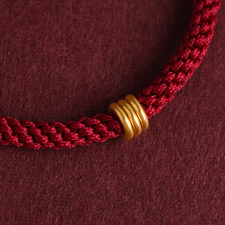 Buddha Stones 999 Gold Triple Ring Design Handmade Connection Braided Rope Bracelet - image 9