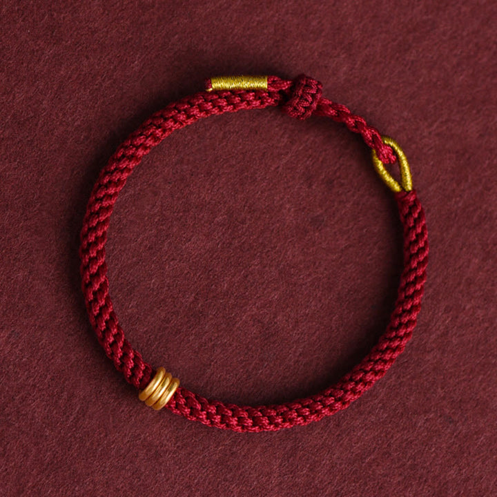 Buddha Stones 999 Gold Triple Ring Design Handmade Connection Braided Rope Bracelet