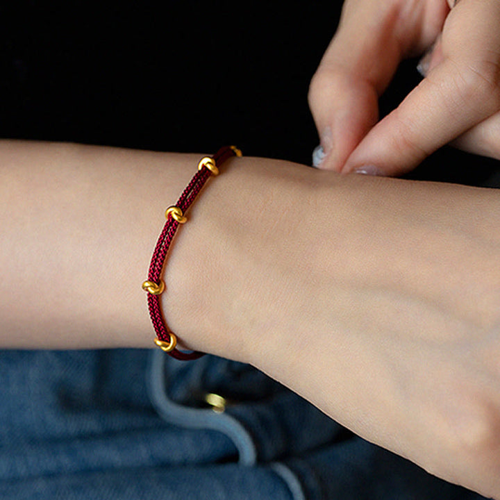 Buddha Stones 999 Gold Wish Knot Design Handmade Luck Braided Rope Bracelet - image 8