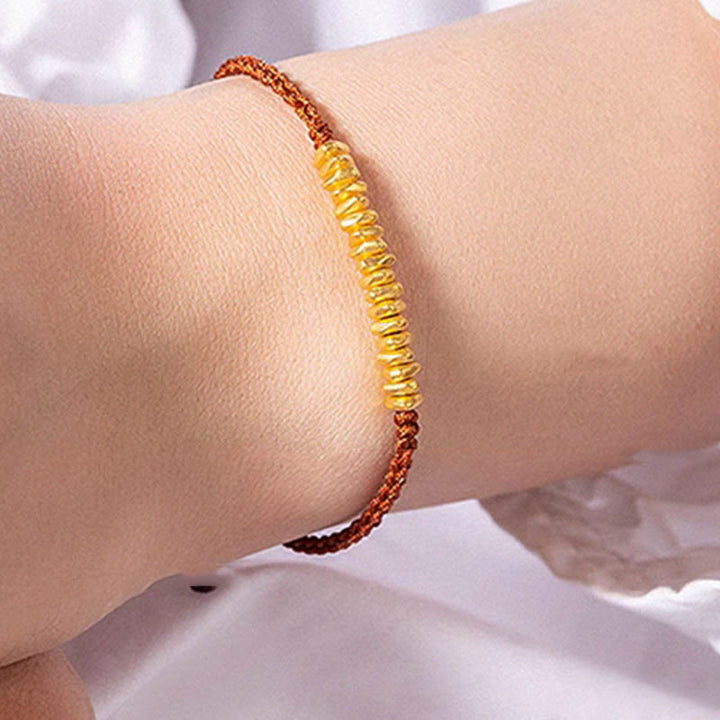 Buddha Stones 999 Gold Small Gold Pieces Design Handmade Protection Braided Rope Bracelet