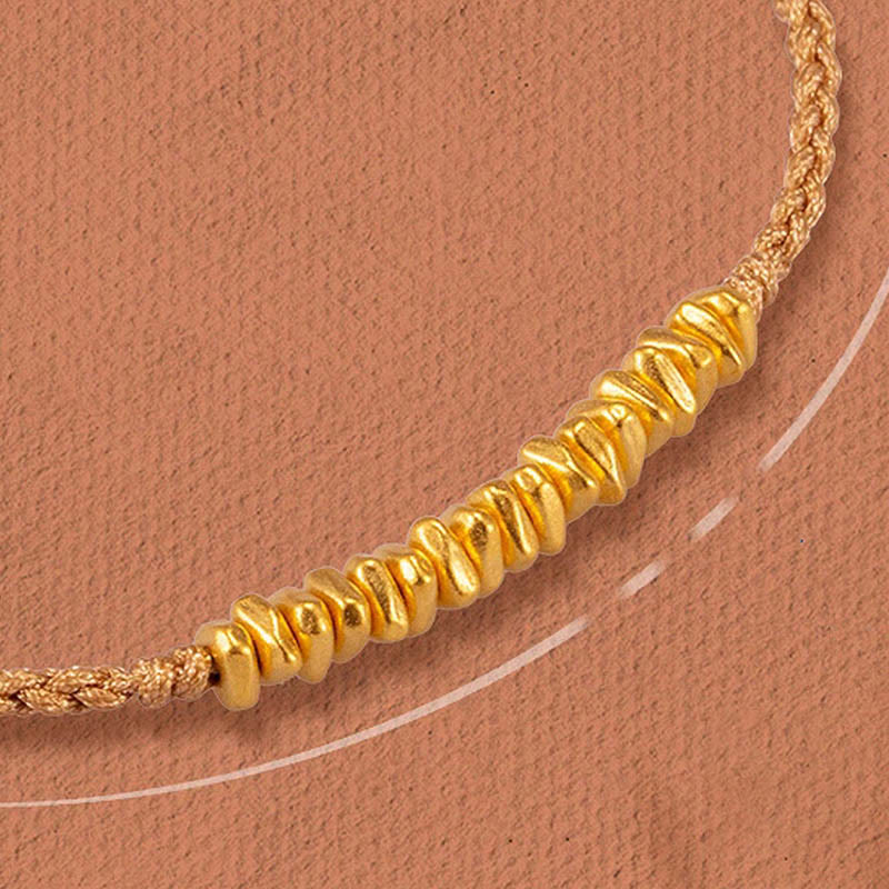 Buddha Stones 999 Gold Small Gold Pieces Design Handmade Protection Braided Rope Bracelet - Khaki(Gold About 0.75g) - 21cm - image 15