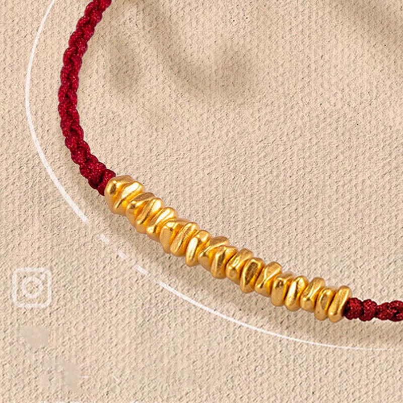 Buddha Stones 999 Gold Small Gold Pieces Design Handmade Protection Braided Rope Bracelet - Cherry Red(Gold About 0.75g) - 21cm - image 8