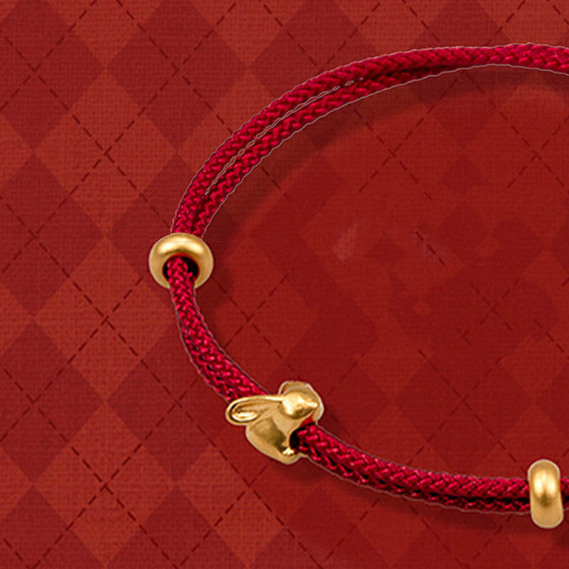 Buddha Stones 999 Gold Small Lucky Rabbit Osmanthus Design Handmade Luck Braided Rope Bracelet - image 2